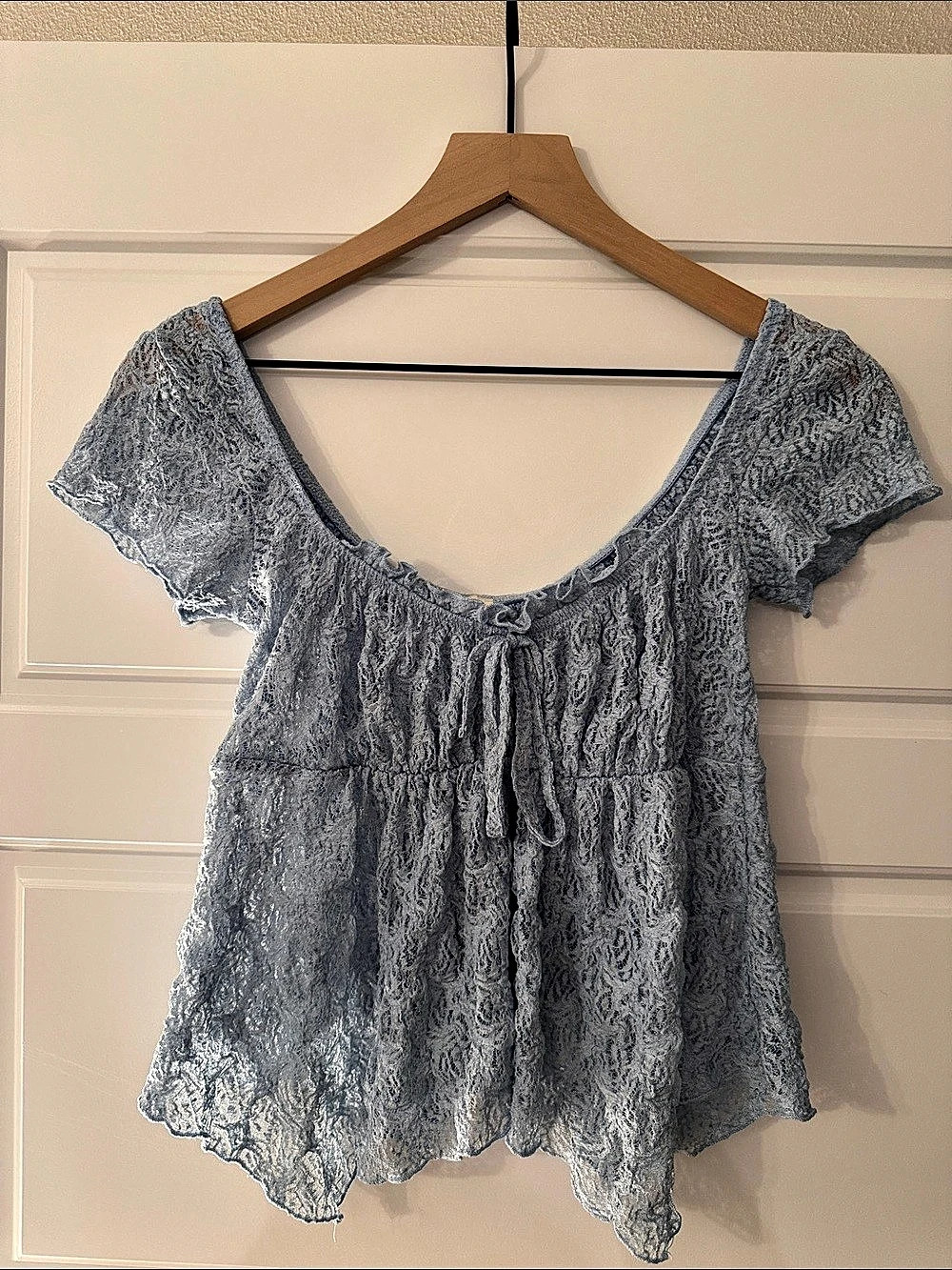 BDG Women's Short Sleeve Blouse in Blue Size Medium